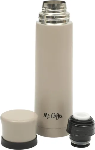 Vista 10 de Mr. Coffee Leatherette - Botella térmica de acero inoxidable de 23 oz - Frasco con aislamiento de doble pared con funda de cuero sintético y asa