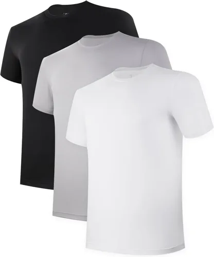 Vista 7 de BAMBOO COOL Camisetas de enfriamiento para hombres con tecnología de absorción de humedad, camisetas básicas elásticas de cuello redondo, 3 paquetes
