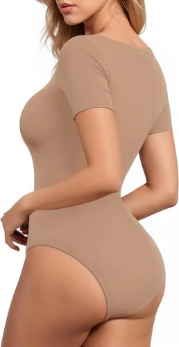 Vista 122 de MANGOPOP - Body de manga corta con cuello cuadrado para mujer