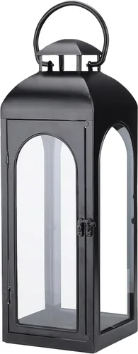 Vista 10 de Bdor 2 Pack de linternas de metal negro de lujo – Linternas modernas tipo huracán de 16" de alto con paneles de vidrio templado para porche frontal