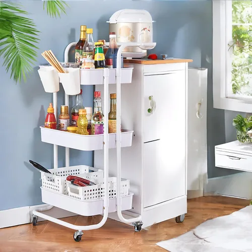 Vista 4 de FixtureDisplays® Carrito rodante de 3 niveles para el hogar y el negocio Suministros de artesanía de almacenamiento Organización Carrito con ruedas
