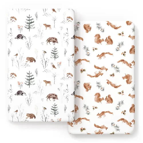 Vista 22 de GRSSDER Juego de 2 sábanas elásticas para cuna para bebé, ultra suaves, universales, se adaptan a la mayoría de las almohadillas de colchón de cuna