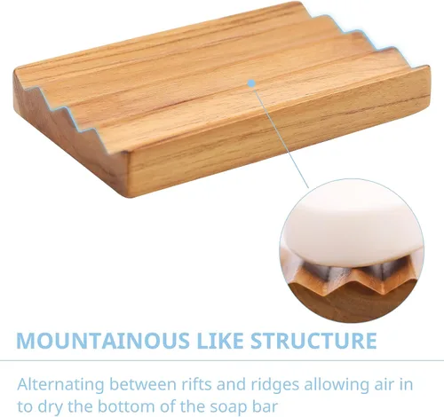 Vista 2 de Jabonera de teca para ducha de HTB, soporte decorativo de madera para jabón de baño, diseño de base elevada para mantener el jabón seco