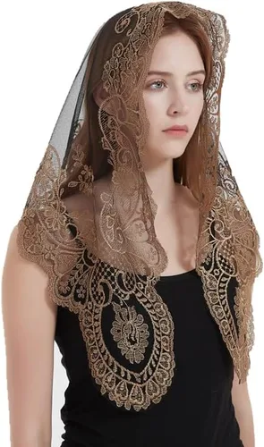 Vista 4 de Triángulo bordado velo católico para mujeres que cubre la cabeza Español Lace Mantilla