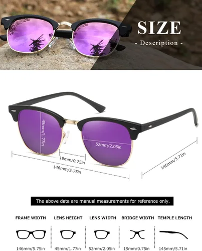 Vista 59 de AEVOGUE Gafas de sol polarizadas para mujeres y hombres semi marco retro gafas de sol AE0369