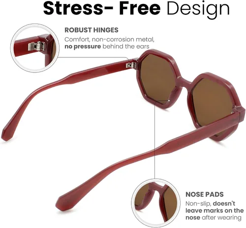 Vista 2 de 2SeeLife Gafas de sol hexagonales de gran tamaño para mujer con protección solar completa, gafas de sol resistentes para mujer, tonos retro