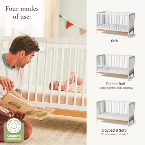 Vista 3 de Little Seeds Cuna convertible Clover 4 en 1, verde arboleda/natural