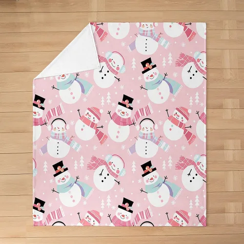 Vista 2 de jejeloiu Manta de Navidad rosa de 40 x 50 pulgadas, manta de franela de forro polar de franela de muñeco de nieve para sofá, árbol de Navidad, manta