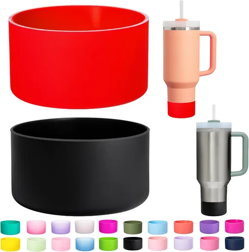 Vista 24 de Paquete de 2 botas de silicona para Stanley Cup de 30 oz y 40 onzas, protector inferior antideslizante y reductor de ruido, cubierta base de vaso
