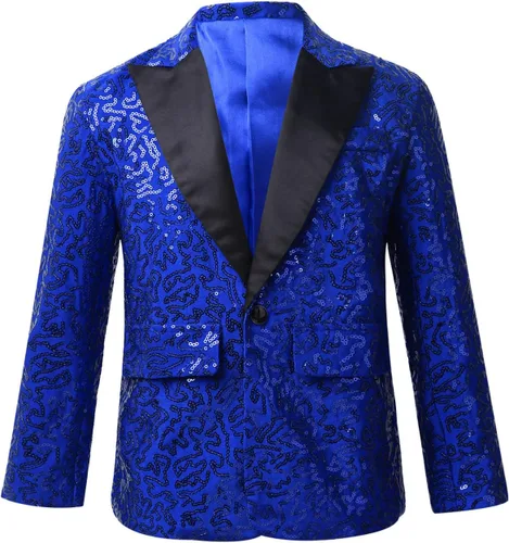 Vista 10 de Kids Boys Shiny Sequins Suit Jacket Wedding Pageant Formal Tuxedo Long Sleeve Coat Party Dance Costumes Negro