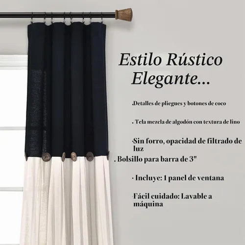 Vista 6 de Lush Decor - Cortinas de lino con botones de estilo granja, panel individual, diseño plisado de dos tonos de 40 pulgadas de ancho x 108 pulgadas