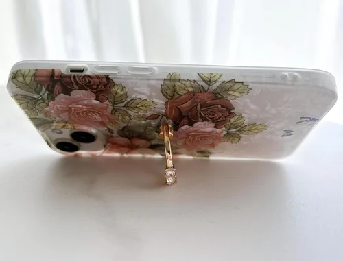 Vista 4 de Qokey Funda compatible con iPhone 14 Pro Max de 6.7 pulgadas, versión 2022, bonito diseño de flores transparentes con soporte de anillo giratorio