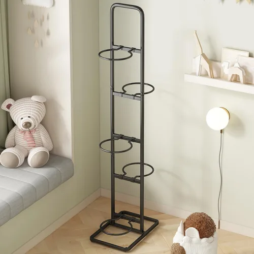 Vista 2 de Estante de almacenamiento vertical para bolas, soporte organizador deportivo ajustable de 5 niveles para baloncesto, fútbol, voleibol y más
