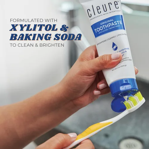 Vista 3 de Cleure Pasta dental original sin flúor, sin SLS, sin menta, con xilitol para un aliento fresco y ayuda a blanquear, para niños y adultos, sin sabor