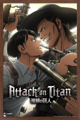 Vista 16 de Attack on Titan: Season 3 - Póster de pared de estancamiento, 22.4 pulgadas de largo x 14.7 pulgadas, versión enmarcada en madera de granero