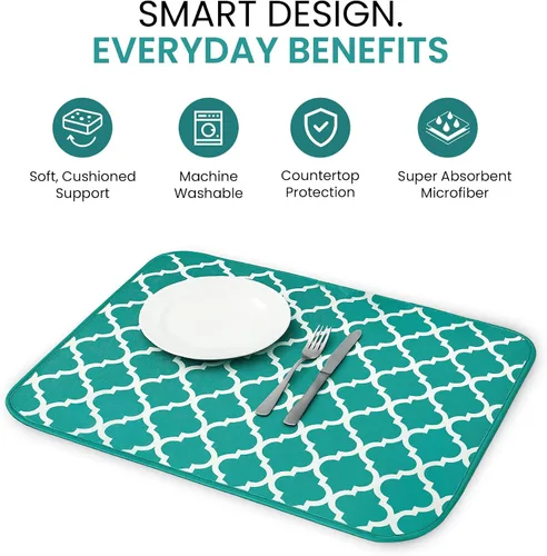 Vista 6 de Tapete de secado de platos, tapete de microfibra para encimera de cocina, súper absorbente y de secado rápido para platos, utensilios, ollas