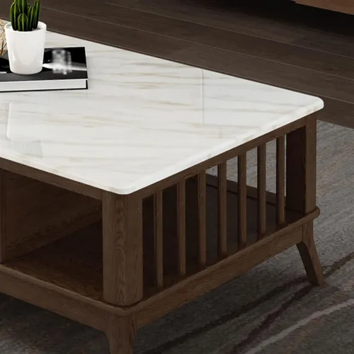 Vista 3 de Mesa auxiliar para sofá de sala de estar, mesa auxiliar de madera moderna con cajón y estante de almacenamiento, decoración rectangular elegante
