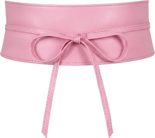 Vista 10 de JASGOOD Cinturón de cuero estilo Obi para mujer, cinturón ancho cruzado Negro