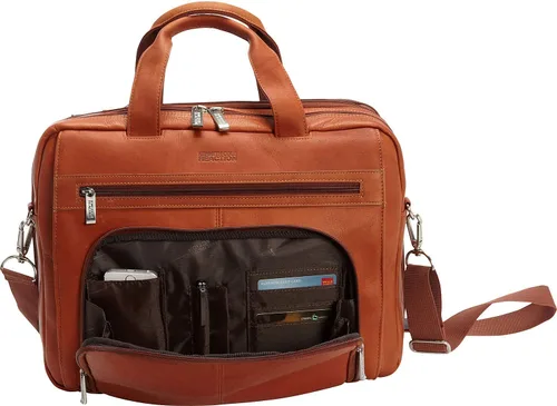 Vista 15 de Kenneth Cole REACTION "Out of the Bag" Manhattan - Bolso bandolera de cuero colombiano para laptop de 15.6" para viajes y negocios