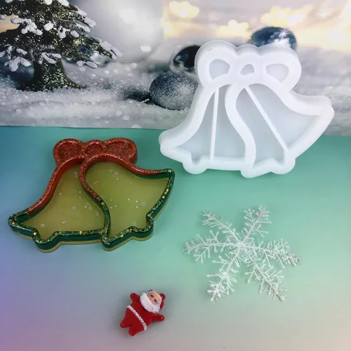 Vista 7 de Moldes de silicona de resina de bandeja de campana de Navidad, placa de caramelo de aperitivo, molde de fundición de placa de almacenamiento