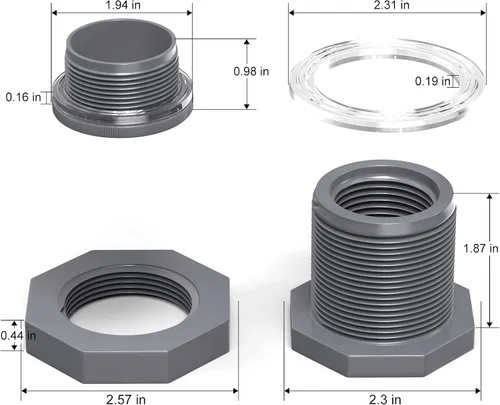 Vista 3 de TAISHER 2 piezas de adaptador de conector de tanque de mamparo de PVC negro de 1 pulgada con tapones y junta para tanque de agua, barriles