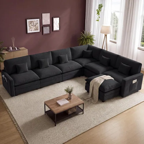 Vista 14 de Cloud Couch Sectional, L Shaped Modular Sofa with Movable Ottoman Negro