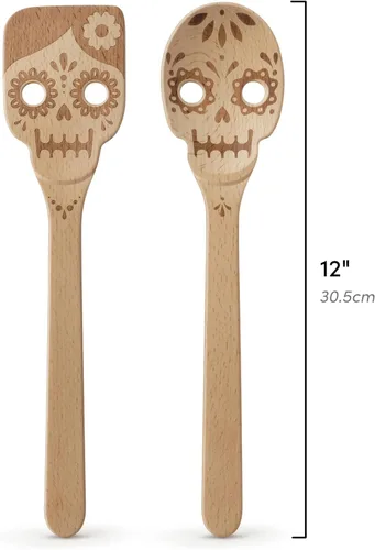 Vista 6 de Juego de 2 cucharas de madera para el Día de los Muertos