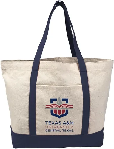 Vista 346 de Campus Lab Bolsa de lona con logotipo primario colegiado con bolsillo externo, bolsa de hombro reutilizable para ir de compras, playa Águilas A&m