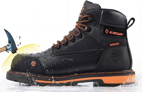 Vista 4 de SUREWAY Botas de trabajo impermeables de 6 pulgadas para hombres, de cuero Compuesto Impermeable Negro Naranja
