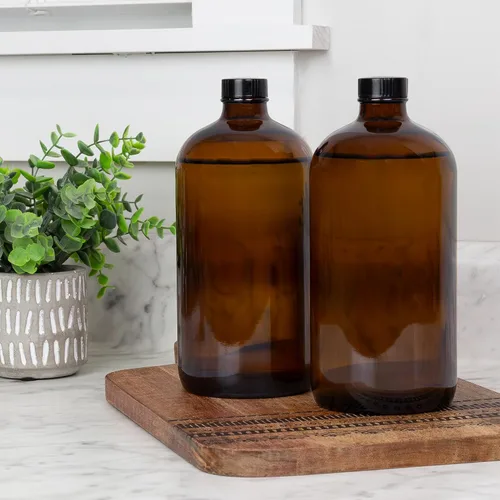 Vista 2 de Cornucopia - Botellas de cultivo de kombucha ámbar de 32 onzas, paquete de 4, botellas redondas de vidrio Boston de 1 cuarto de galón con 6 tapas
