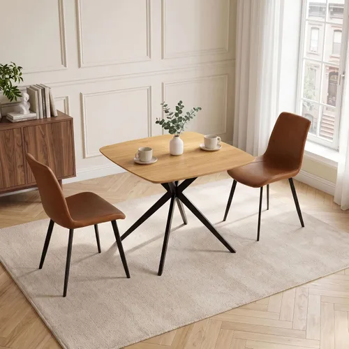 Vista 6 de HIPIHOM Oak Dining Table for Small Spaces, Solid Wood Kitchen Table for 2-4
