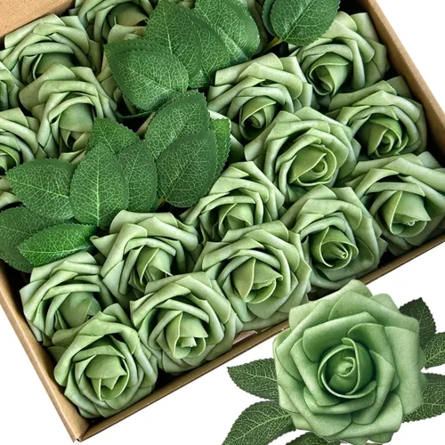 Vista 15 de 25 piezas Flores Artificiales de Espuma Rosas Falsas con Tallos 8 Hojas Rosas Sintéticas de Aspecto Real para Ramos de Boda Centros de Mesa de Negro