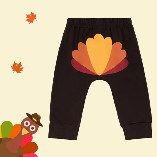 Vista 5 de Conjunto de pantalones de manga larga con estampado de pavo para bebés y niñas de Acción de Gracias
