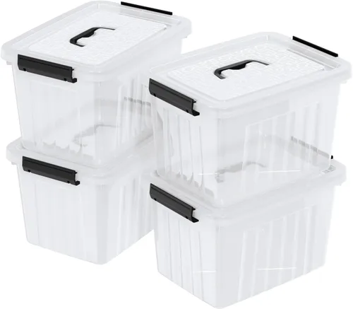 Vista 9 de Caja de almacenamiento transparente de plástico de 10 L, caja de plástico con tapa, paquete de 6 Clear Design, Locking Latch Lid, Convenient Top