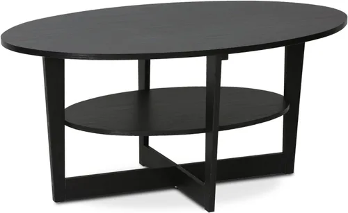 Vista 8 de Furinno Jaya Mesa de Centro Ovalada de Diseño Simple con Contenedor para Sala de Estar, Americano/Cromo/Negro