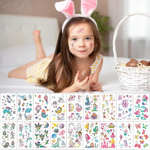 Vista 2 de Zhtulck Tatuajes para niños, más de 600 estilos mixtos de tatuajes temporales para niñas y niños, juego de calcomanías de tatuajes falsos de dibujos