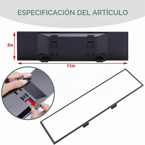 Vista 2 de Espejo retrovisor, espejo de gran angular con clip interior (11 x 3 pulgadas)
