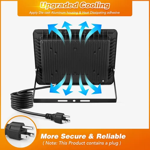 Vista 5 de 100 W Luz LED de inundación para exteriores, paquete de 2, 10000 lm súper brillantes, luces de trabajo al aire libre resistentes al agua IP66, luces