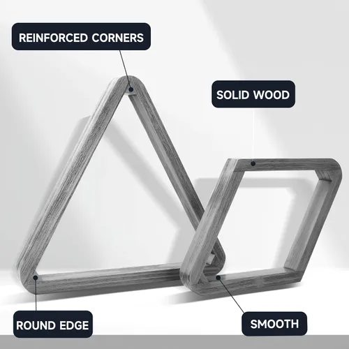 Vista 2 de GSE Games & Sports Expert Billar de madera maciza resistente de lujo, triángulo de 8 bolas/9 bolas de diamante para bolas de piscina de 2-1/4 Gris