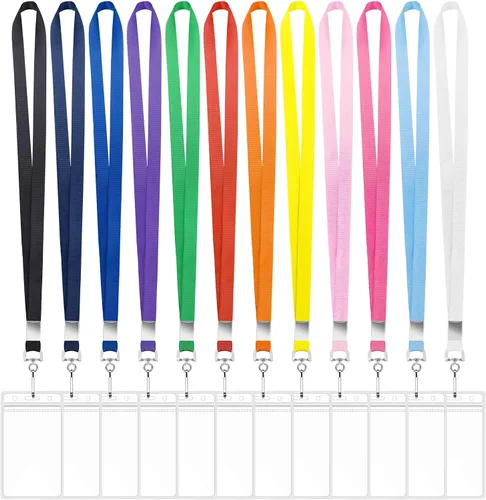 Vista 11 de Paquete de 4 cordones de crucero con soportes impermeables para tarjetas de identificación, 4 colores Soft lanyards, clear PVC zip holders, metal