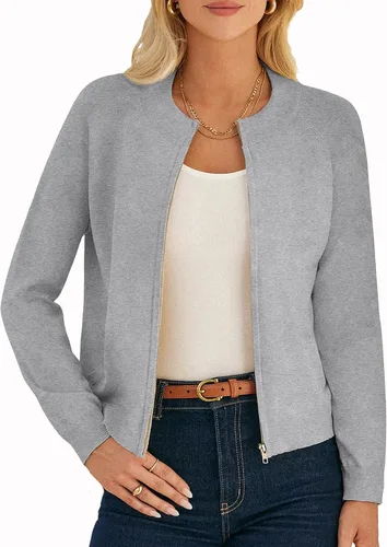 Vista 10 de GRACE KARIN Cárdigan de manga larga con cremallera para mujer, suéter ligero, ropa de moda de punto Negro