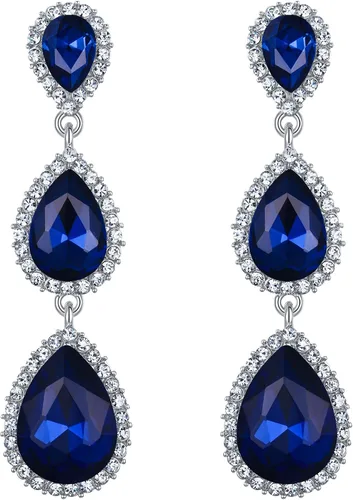 Vista 109 de EleQueen Pendientes de cristal austriaco en tono dorado para mujer, forma de pera de 2.5 pulgadas, color esmeralda