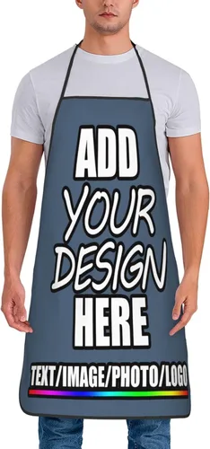 Vista 39 de Delantal personalizado personalizado para añadir nombre, foto, texto, logotipo, cocina ajustable para cocinero para hombres y mujeres