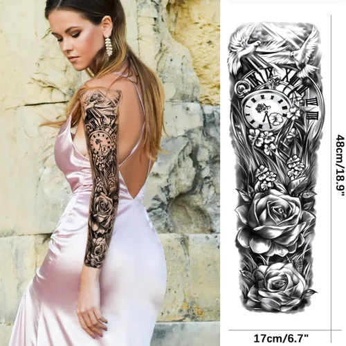 Vista 5 de Tatuajes de manga temporal de bosque para piernas de mujer, brazo completo, grande, leopardo, serpiente, león, lobo, tribal, manga de tatuaje falso