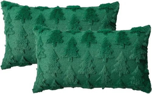 Vista 9 de AVOIN colorlife Juego de 2 fundas de almohada beige con árbol de Navidad, 16 x 16 pulgadas, felpa suave, piel sintética, jacquard, festivales