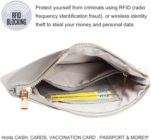 Vista 4 de COOLANS - Cartera delgada tipo pulsera con llavero para tarjetas de crédito, con bloqueo RFID y borla para mujer