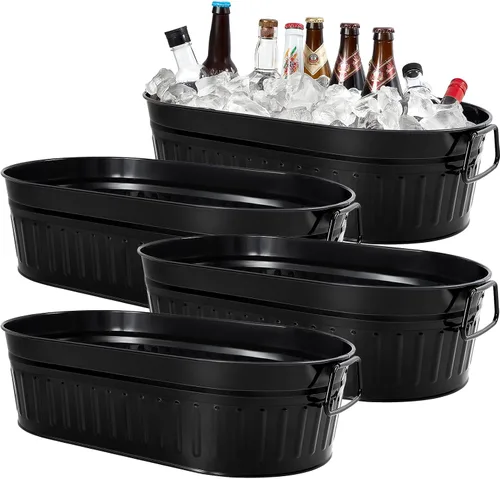 Vista 7 de Lallisa Cubo galvanizado para bebidas de 5.3 galones, cubo galvanizado de metal para hielo y bebidas con asas, para fiestas, casa de campo, piscina