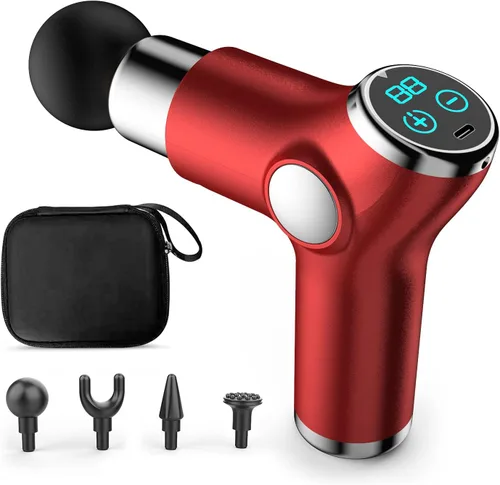 Vista 9 de Ergocar Potente pistola de masaje muscular tejido profundo, 6 velocidades masajeador de cuerpo eléctrico de mano con 4 cabezas súper silencioso Negro