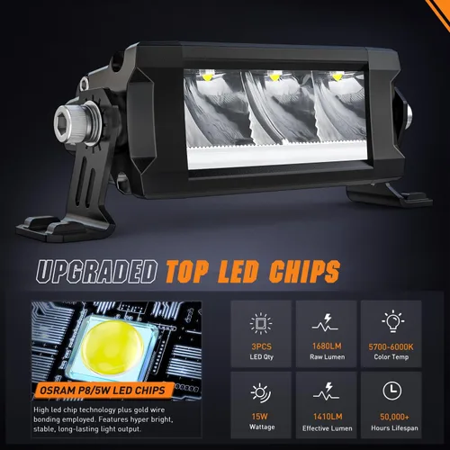 Vista 3 de Nilight Barra de luz LED con DRL ámbar 2 PCS 15 W 5.3 pulgadas fila única 1680 LM anti-reflejo punto todoterreno luces de conducción delgadas IP68