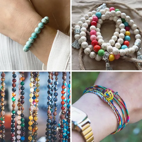 Vista 5 de Ohtomber Cordón elástico para pulsera, 2 rollos de cuerda elástica de arcoíris de 0.039 pulgadas para hacer pulseras, hilo para cuentas de arcilla
